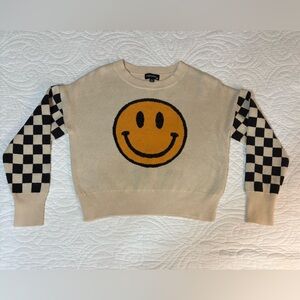 Originality Cream/Black Checkered Smiley Sweater
